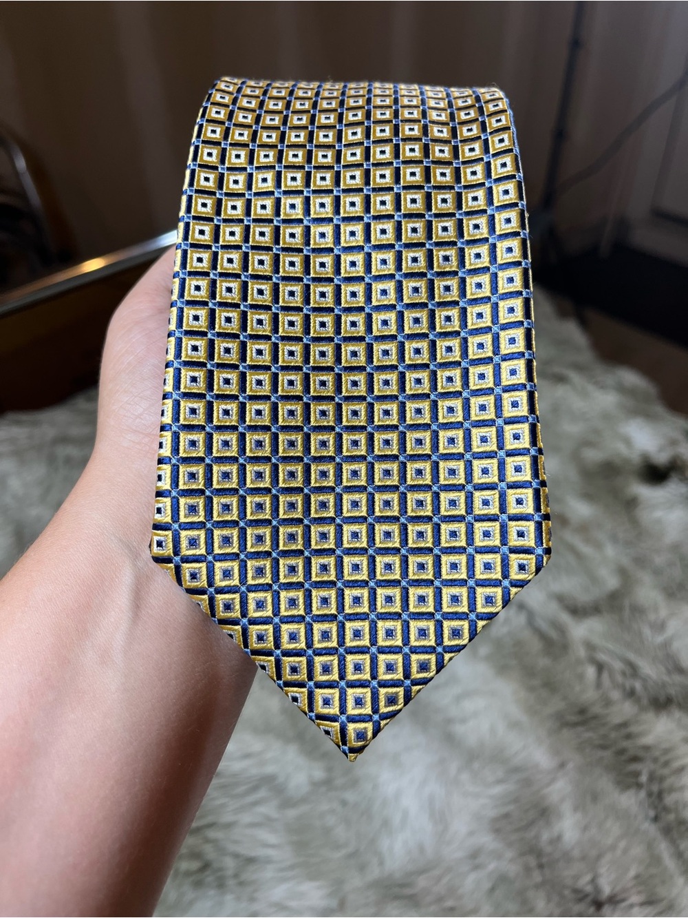 Chaps Yellow and Blue Geometric Silk Tie